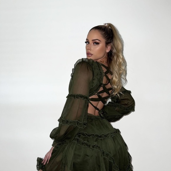 Olive Lace Up Mini Dress - Picture 7 of 8